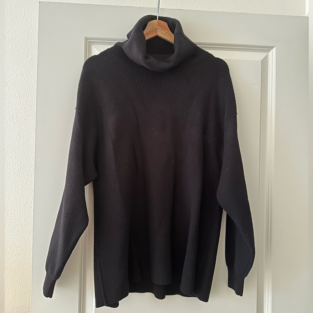 Free People Black Relaxed Cowl Neck Sweater